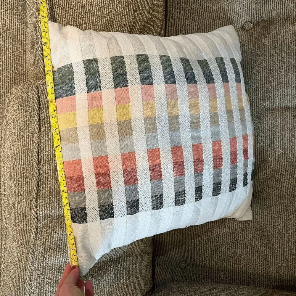 Set 2 Modern Woven Throw Pillows 18x18 Multicolor Grid Pattern Scandi MCM